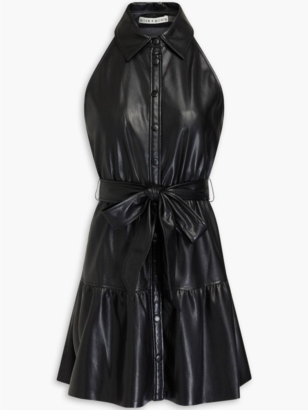 Alice + Olivia Black Vegan Leather Dress with Collar Detail Top
